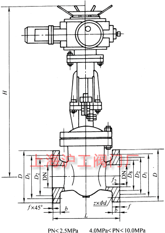 DKZ941H��DKZ941Y �� PN10~PN100 �������l�y��Ҫ���μ��Y(ji��)��(g��u)�ߴ�ʾ��D